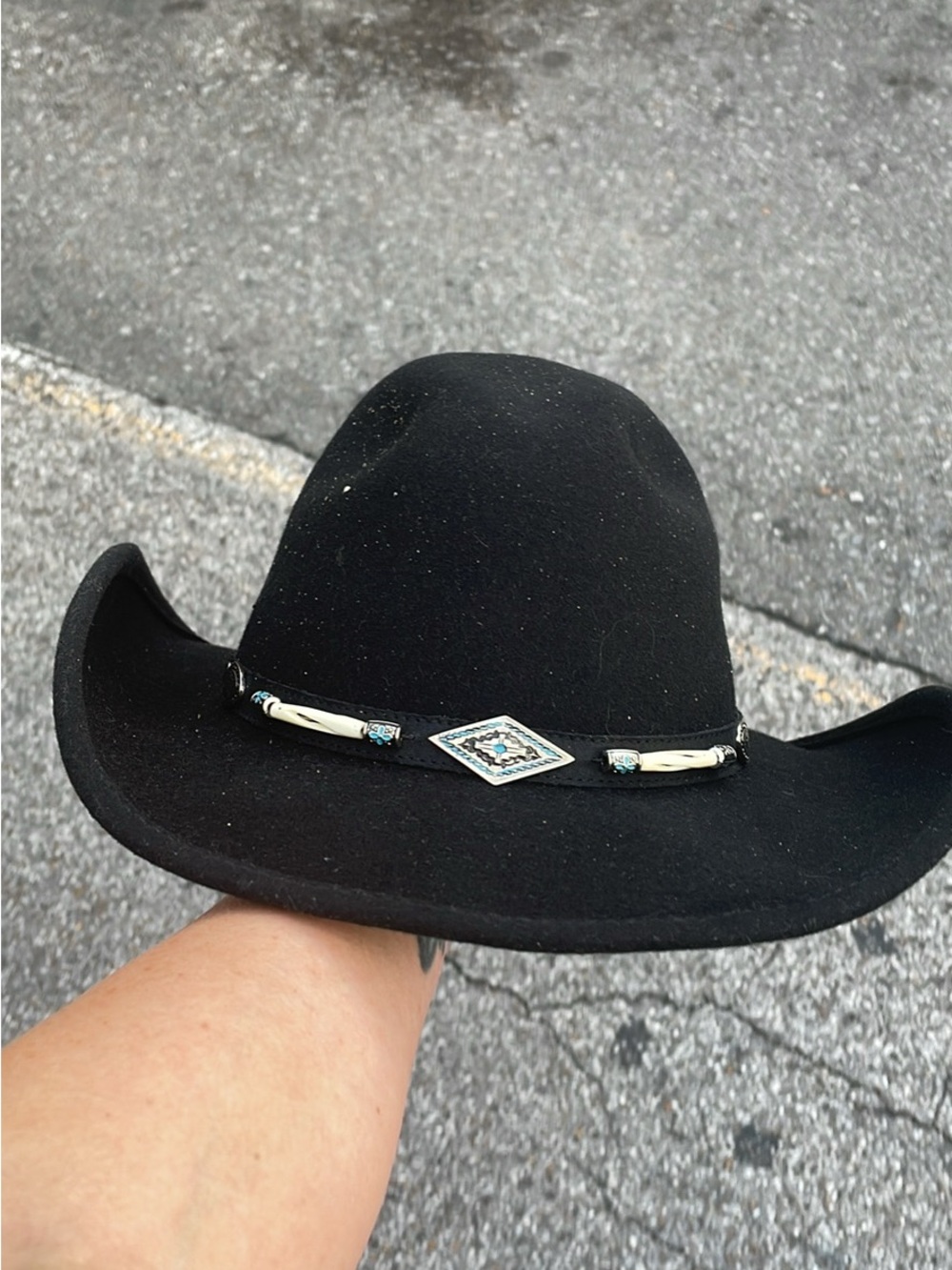 Men's Black Felt Western Hat with Decorative Concho Band